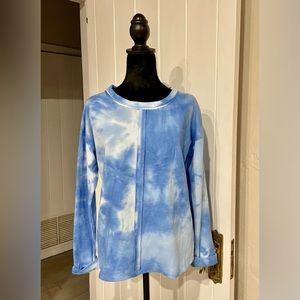 Brushed French Terry top in sky blue tie dye size m boho athleisure